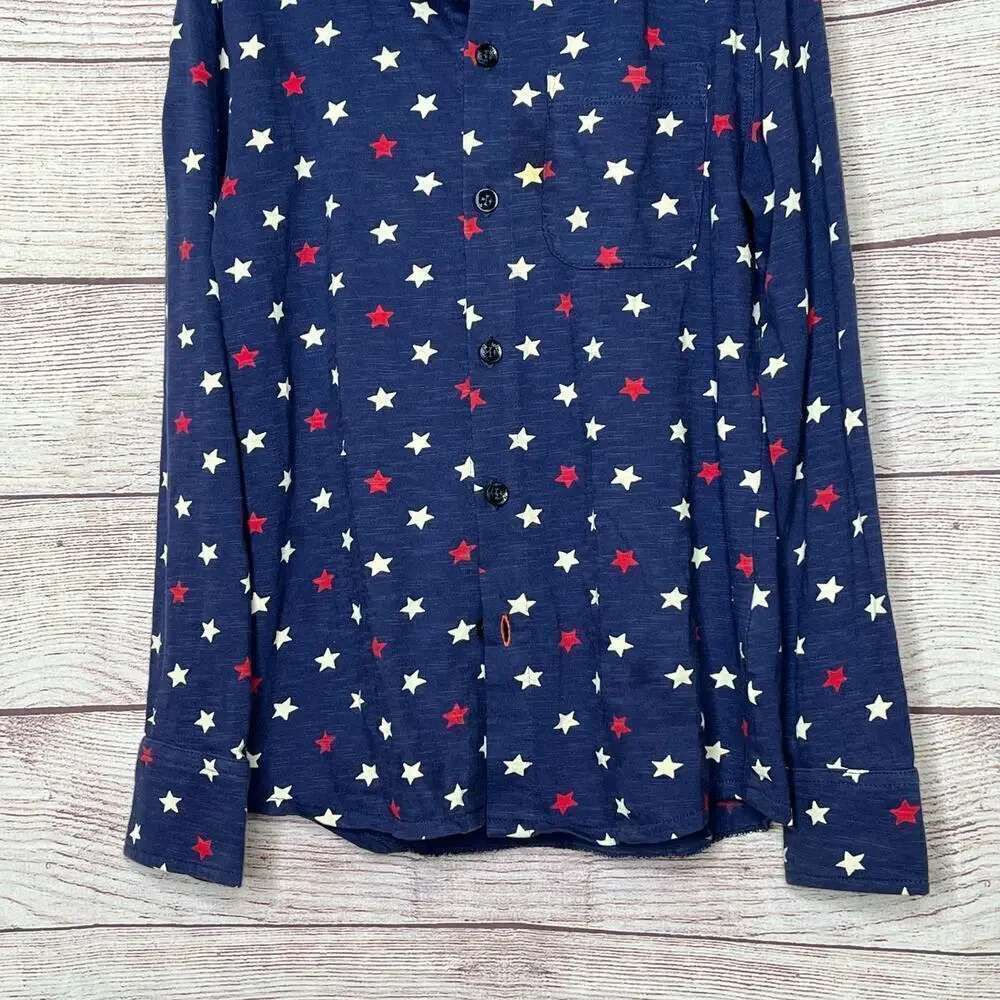 Mini Boden Boys 250th July 4th Blue USA Stars Long Sleeve Top Size 7-8